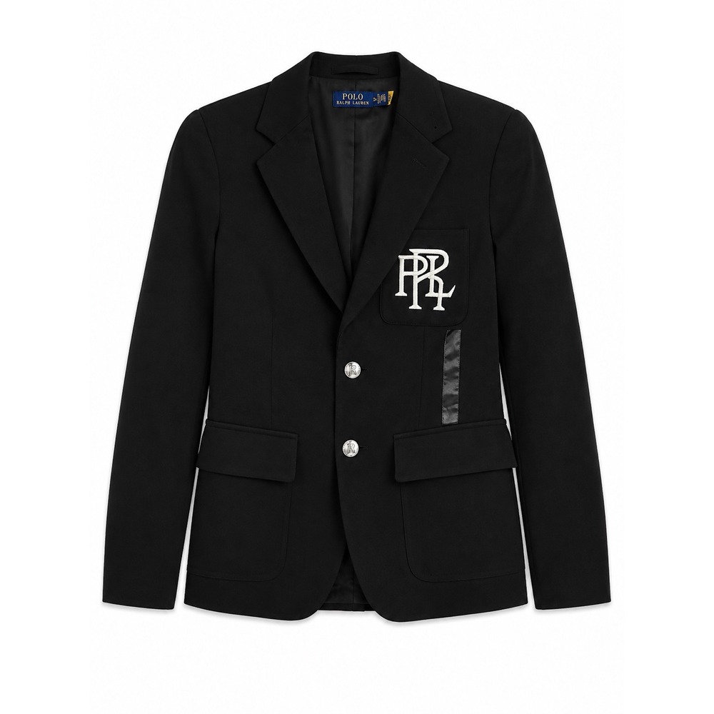 Polo Ralph Lauren Womens Black Knit Blazer PRL Monogram Crest Button Jacket Sz 0